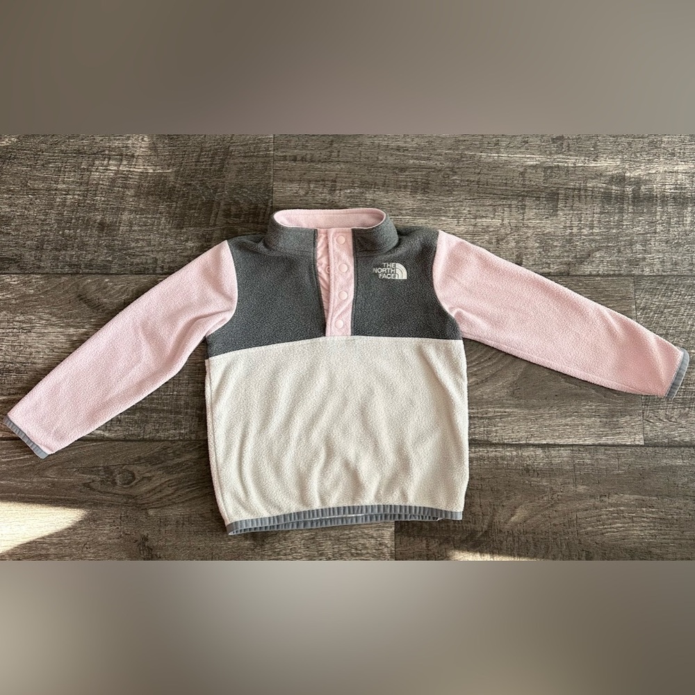 North Face Toddler Fleece Pullover. 18-24 Month. Light Pink, Gray and Off White